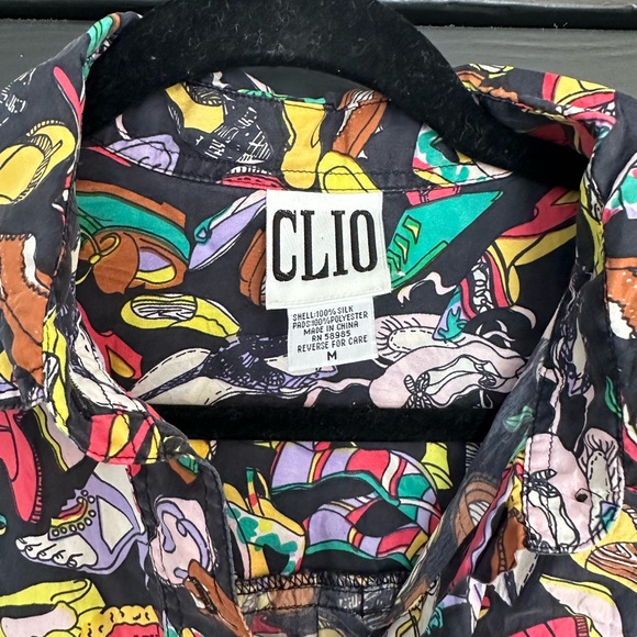 Vintage silk button down Clio shirt in M - super colorful! - Picture 2 of 3